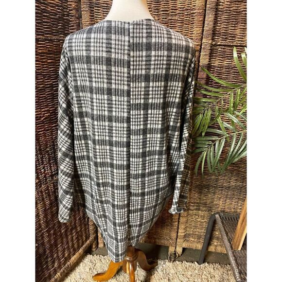 Riah Fashion Gray Open Plaid Cardigan with Pockets L - Picture 8 of 13